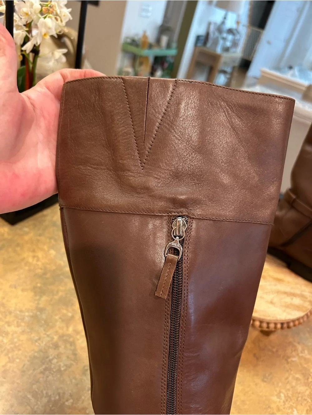 Ralph Lauren Harlee Brown Burnished Tall Leather Riding Boots